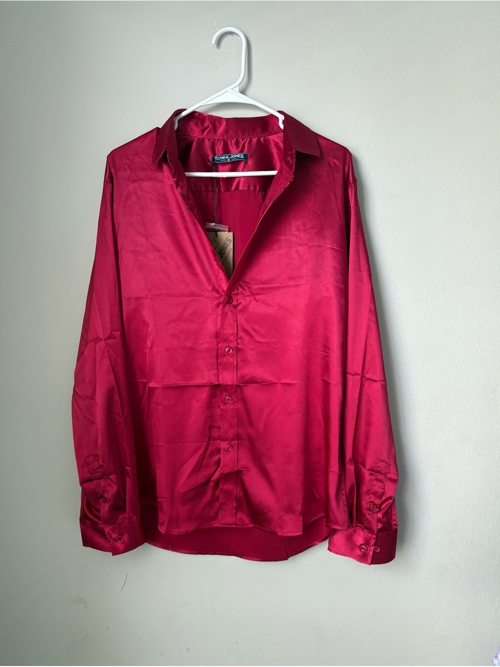 P.J. Paul Jones Men’s M Burgundy Red Satin Dress Shirt NWT Stretch